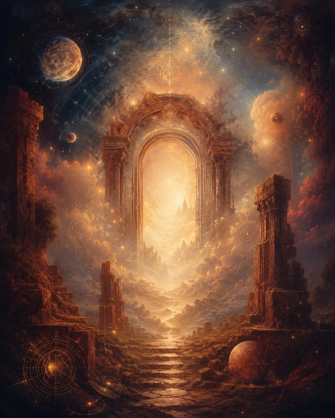 Ethereal cosmic portal representing past life soul regression